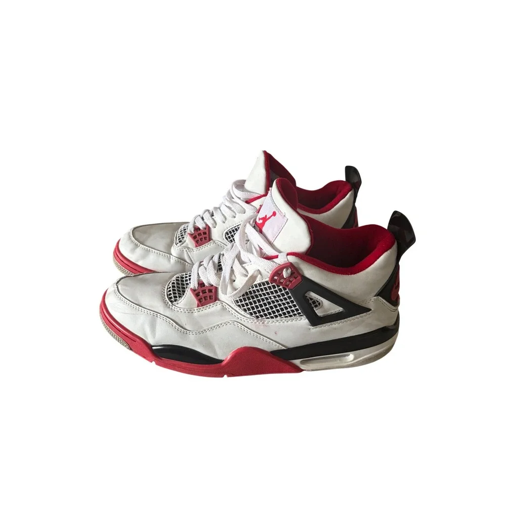 Nike Air Jordan 4 Retro Fire Red White Black Mens Basketball Shoes 12 Streetwear